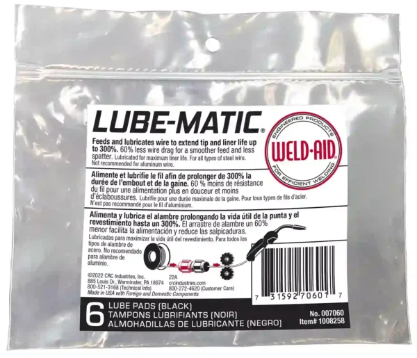 Almohadillas lubricante pretratada negra Weld-Aid Lube-Matic 6pz